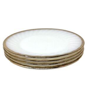 Anchor Hocking Fire King Swirl Lunch Plates VTG 7.5" White w/Gold Trim Set of 4